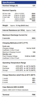 Batteria Energy Safe 12v 40Ah AGM VRLA CP.00412410 foto caratteristiche.