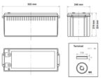 Batteria Zenith 12V 220Ah ciclica CP. ZL1201135 immagine dimensioni e terminali.