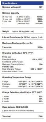 Batteria Energy Safe 104Ah AGM VRLA CP.00412100 foto caratteristiche.