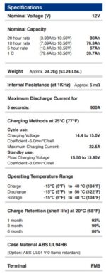 Batteria Energy Safe 12v 83.8Ah AGM VRLA CP.0041280 foto caratteristiche.