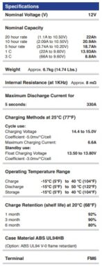 Batteria Energy Safe 12V 22Ah Starter AGM VRLA CP.00412221 immagine caratteristiche.