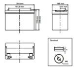 Batteria Zenith 12V 86Ah ciclica CP. ZL120175 immagine dimensioni e terminali.