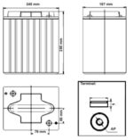 Batteria Zenith 245Ah ciclica CP. ZL060116 immagine dimensioni e terminali..
