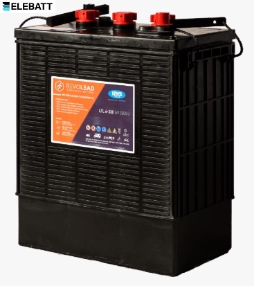 Batteria Revolead LTL6-330 6V 330Ah Deep Cycle compatibile con Trojan J305 per golf cart e applicazioni industriali.
